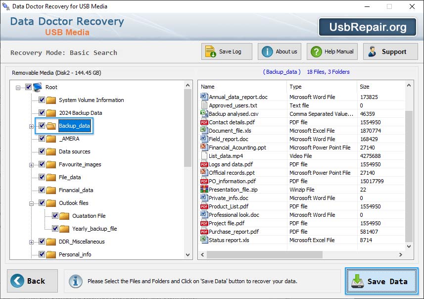 select backup data option