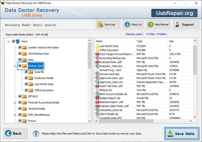 select backup data option